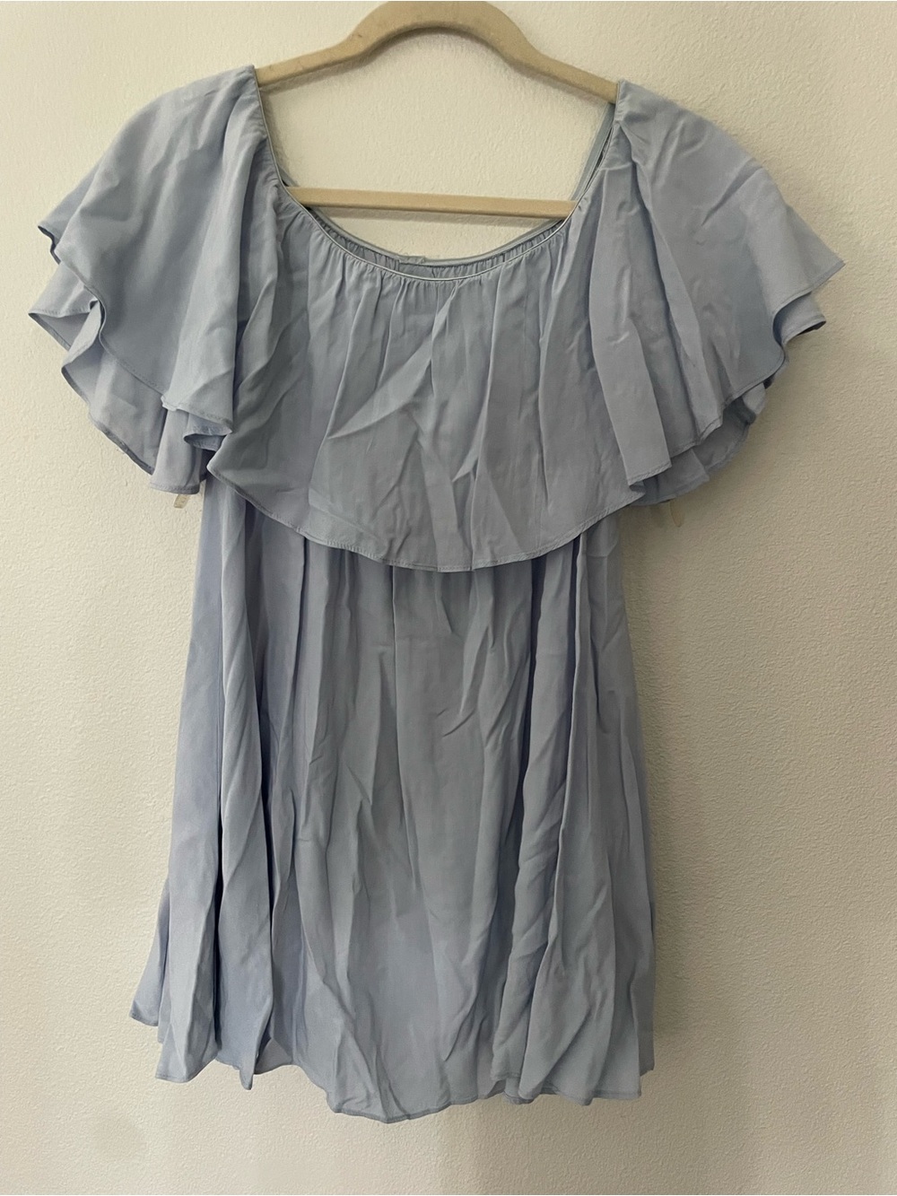 Glamorous Pale Blue Off-Shoulder Ruffle Tunic
